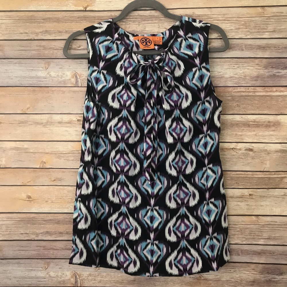 Tory Burch Sleeveless Silk Pussy Bow Blouse Size 8